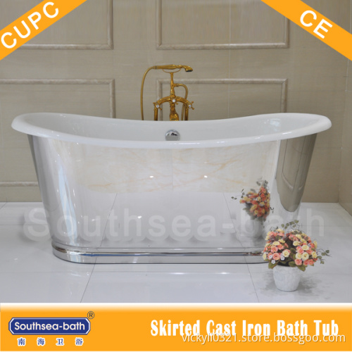 Freestanding mirror bateau enameled hot cast iron bathtub